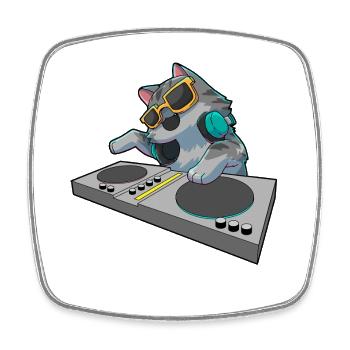 Katze DJ Musik - Viereckiger Kühlschrankmagnet - Weiß - Vorne