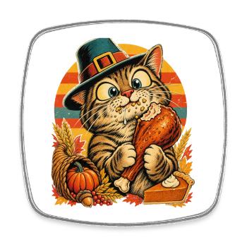 Thanksgiving-Katze mit erwischtem Truthahn - Viereckiger Kühlschrankmagnet - Weiß - Vorne