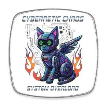 Katze Cybernetic Chaos, Cyberpunk - Viereckiger Kühlschrankmagnet - Weiß - Vorne