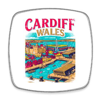 Cardiff Wales City Centre Bay Travel - Viereckiger Kühlschrankmagnet - Weiß - Vorne