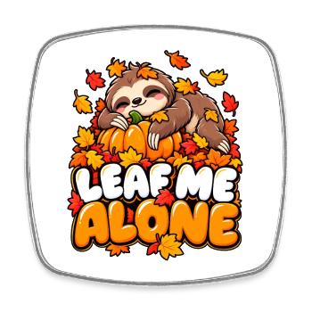 Leaf Me Alone – Herbst-Faultier - Viereckiger Kühlschrankmagnet - Weiß - Vorne