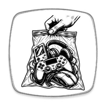 Suchtspiele – Gamer-Konsolen-Controller-Tasche - Viereckiger Kühlschrankmagnet - Weiß - Vorne