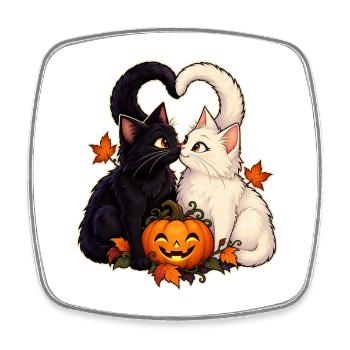 Zwei Katzen und ein Kürbis - Viereckiger Kühlschrankmagnet - Weiß - Vorne
