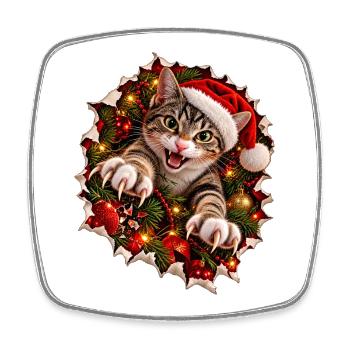 Psycho-Weihnachtskatze – Krallenchaos zu Weihnacht - Viereckiger Kühlschrankmagnet - Weiß - Vorne