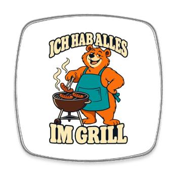 Ich hab alles im Grill – Grillbär Grillmeister - Viereckiger Kühlschrankmagnet - Weiß - Vorne