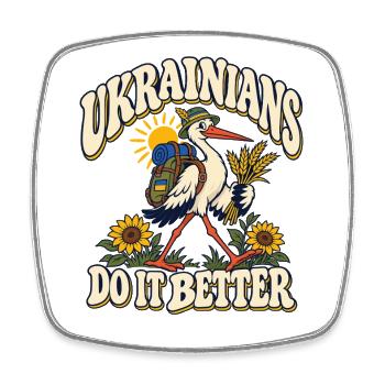 Ukrainischer Storch mit Heimatmotiv - Viereckiger Kühlschrankmagnet - Weiß - Vorne