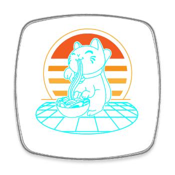 Katze Ramen Retro - Viereckiger Kühlschrankmagnet - Weiß - Vorne