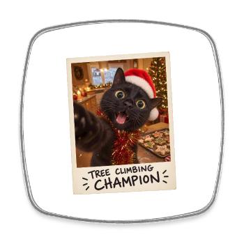 Tree Climbing Champion Schwarze Katze - Viereckiger Kühlschrankmagnet - Weiß - Vorne