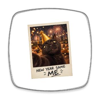 New Year Same Me Schwarze Katze Silvester - Viereckiger Kühlschrankmagnet - Weiß - Vorne