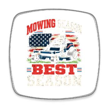 Mowing Season Zero Turn Rasenmäher USA Flagge - Viereckiger Kühlschrankmagnet - Weiß - Vorne