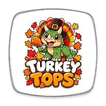 Herbst Dino Turkey Tops - Viereckiger Kühlschrankmagnet - Weiß - Vorne