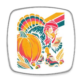 Thanksgiving Truthahn-Läufer jagt die Torte - Viereckiger Kühlschrankmagnet - Weiß - Vorne