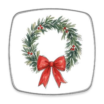 Traditioneller Weihnachtskranz mit roter Schleife - Viereckiger Kühlschrankmagnet - Weiß - Vorne