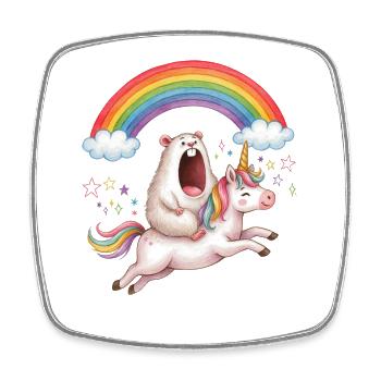 Schreiender Hamster reitet Einhorn Regenbogen - Viereckiger Kühlschrankmagnet - Weiß - Vorne