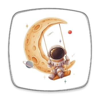 Astronaut schaukelt auf goldenem Halbmond - Viereckiger Kühlschrankmagnet - Weiß - Vorne