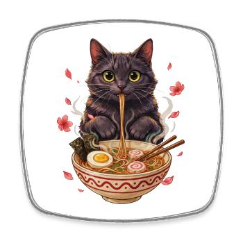 Schwarzer Kater schlürft Ramen Nudeln - Viereckiger Kühlschrankmagnet - Weiß - Vorne