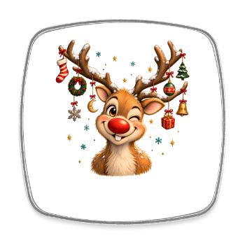 Vintage Christmas Reindeer, Cute Retro Reindeer - Viereckiger Kühlschrankmagnet - Weiß - Vorne