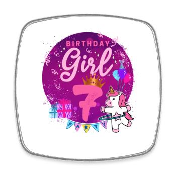 Happy Birthday Girl 7 Einhorn Siebter Geburtstag - Viereckiger Kühlschrankmagnet - Weiß - Vorne