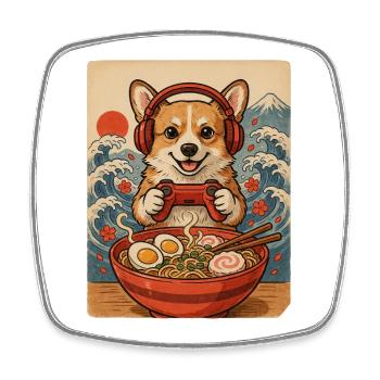 Corgi Gamer mit Controller und Nudelsuppe - Viereckiger Kühlschrankmagnet - Weiß - Vorne