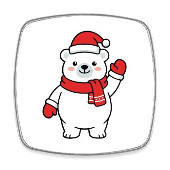 Niedlicher Kawaii-Eisbär winkt mit Weihnachtsmütze - Viereckiger Kühlschrankmagnet - Weiß - Vorne