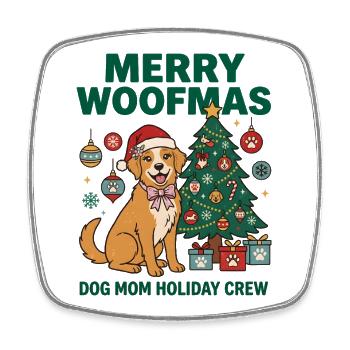 Fröhliche Woofmas Hundemama-Weihnachtscrew - Viereckiger Kühlschrankmagnet - Weiß - Vorne