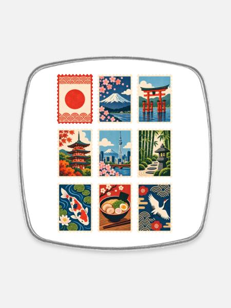 Japan Briefmarken - Viereckiger Kühlschrankmagnet - Weiß