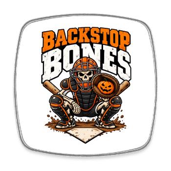 Backstop Bones Halloween Baseball - Viereckiger Kühlschrankmagnet - Weiß - Vorne