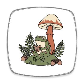Pilzfrosch liest unter einer Pilzlampe - Viereckiger Kühlschrankmagnet - Weiß - Vorne