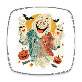 Halloween Geist Paar mit Kaffee - Viereckiger Kühlschrankmagnet - Weiß - Vorne