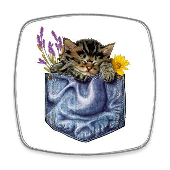 kitten pocket - Square fridge magnet - white - Front