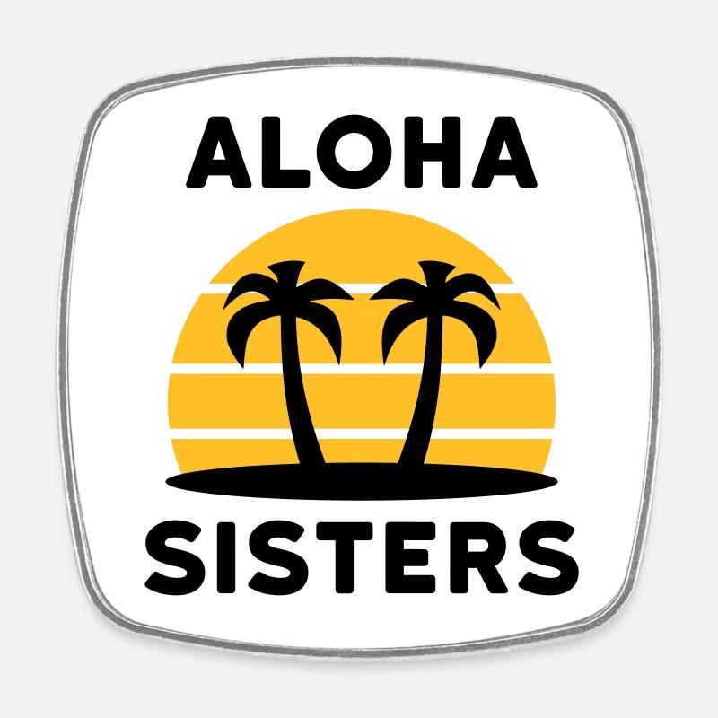 Aloha sisters (Palmen, Insel, Sonne mit Linien) - Viereckiger Kühlschrankmagnet - Weiß