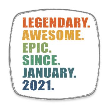2nd Birthday, January 2021, 2 Year Anniversary - Square fridge magnet - white - Front