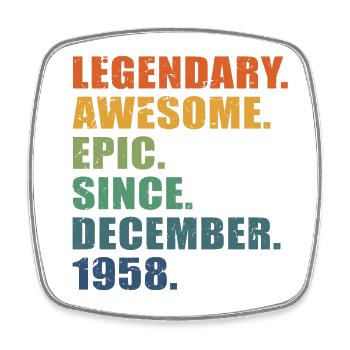 65th Birthday, December 1958, 65 Year Anniversary - Square fridge magnet - white - Front