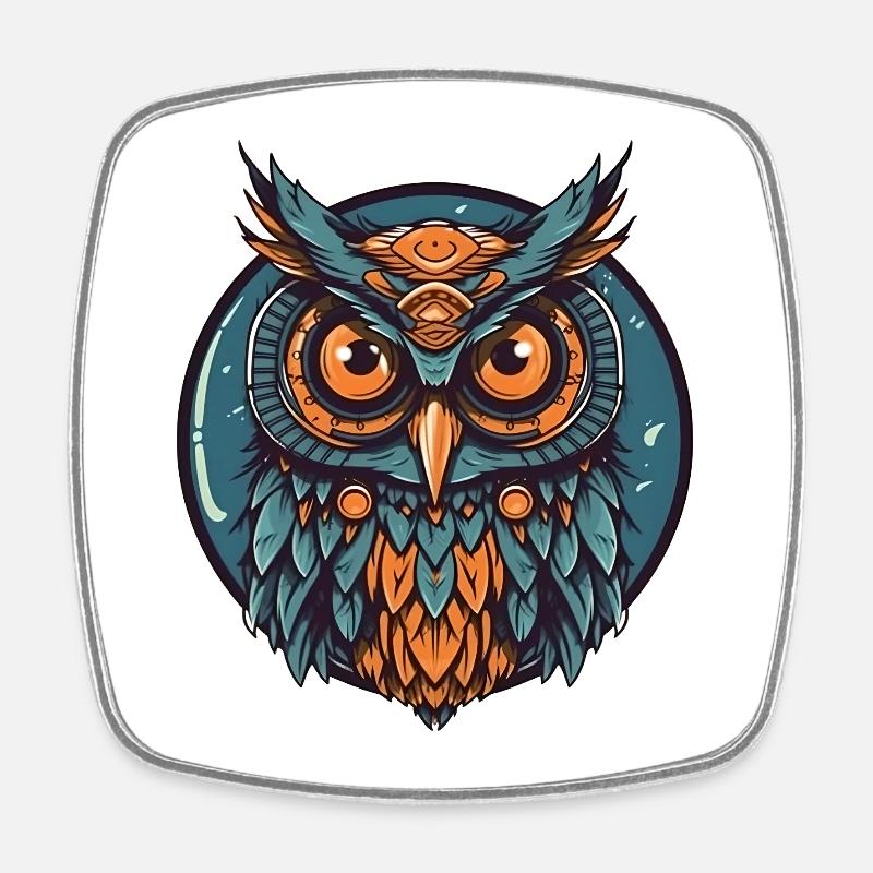 Cool owl boho indie - Square fridge magnet - white