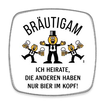 Bräutigam (Karikatur / Bier Im Kopf / 3C / B) - Viereckiger Kühlschrankmagnet - Weiß - Vorne