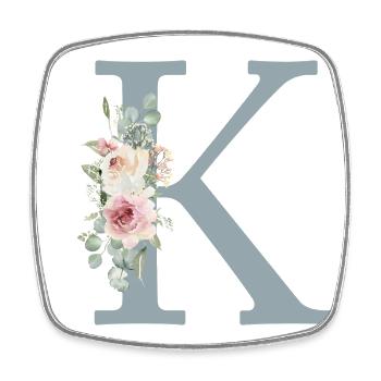 K| Monogram | Eucalyptus Pastel Flower Blue - Square fridge magnet - white - Front