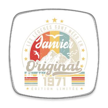 Janvier 1971 Vintage Rétro Anniversaire 1971 - Magnet carré - blanc - Devant
