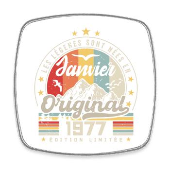 Janvier 1977 Vintage Rétro Anniversaire 1977 - Magnet carré - blanc - Devant