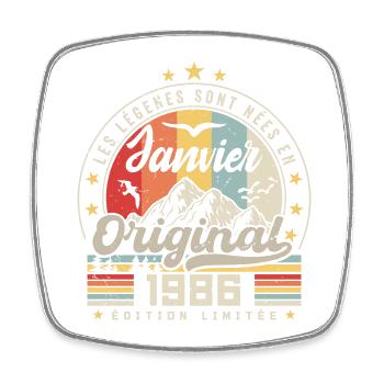 Janvier 1986 Vintage Rétro Anniversaire 1986 - Magnet carré - blanc - Devant