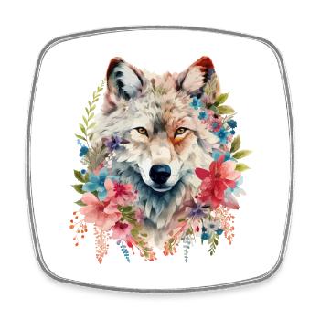 Wolf Wolfskopf Blumen Natur Wildnis Aquarell Kunst - Viereckiger Kühlschrankmagnet - Weiß - Vorne