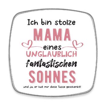 Mama von Sohn - Viereckiger Kühlschrankmagnet - Weiß - Vorne