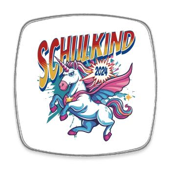 Schoolchild 2024 Unicorn Superhero School Enrollment - Square fridge magnet - white - Front