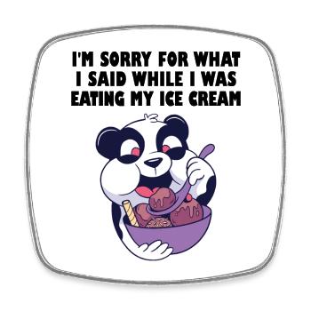 Hungry panda bear with a bowl of ice cream - Square fridge magnet - white - Front