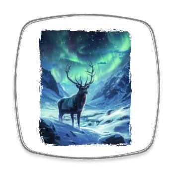 Aurores boréales Cerf Animal Aurore boréale Cerf - Magnet carré - blanc - Devant