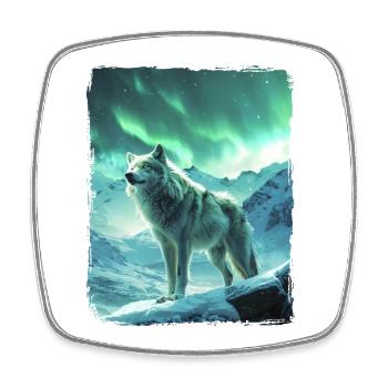 Wolf Aurora Borealis Berg Nordlichter Schnee - Viereckiger Kühlschrankmagnet - Weiß - Vorne