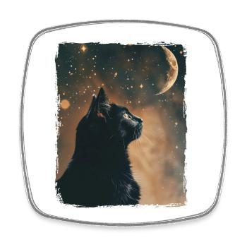 Black Cat Animal Stars Full Moon Night Starry Sky - Square fridge magnet - white - Front