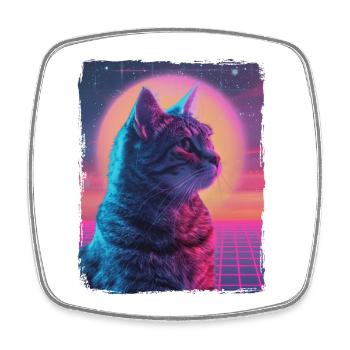 Funny Cute Retro Cat Animal 80s Neon Sun Fat Cat - Square fridge magnet - white - Front