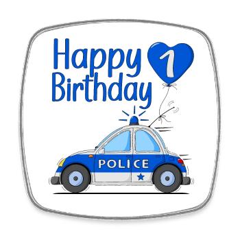 Happy Birthday 1 Police Polizeiauto - Viereckiger Kühlschrankmagnet - Weiß - Vorne
