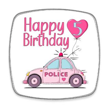Happy Birthday 5 Police Rosa - Viereckiger Kühlschrankmagnet - Weiß - Vorne