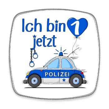 Polizeiauto Ich bin jetzt 1 Geburtstag - Viereckiger Kühlschrankmagnet - Weiß - Vorne